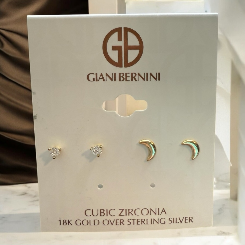 Gianni Bernini moon and cz earring studs